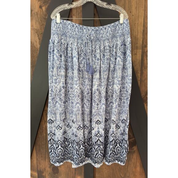 J. Jill Dresses & Skirts - J Jill Smocked Waist Floral Midi Skirt Blue & White Boho L